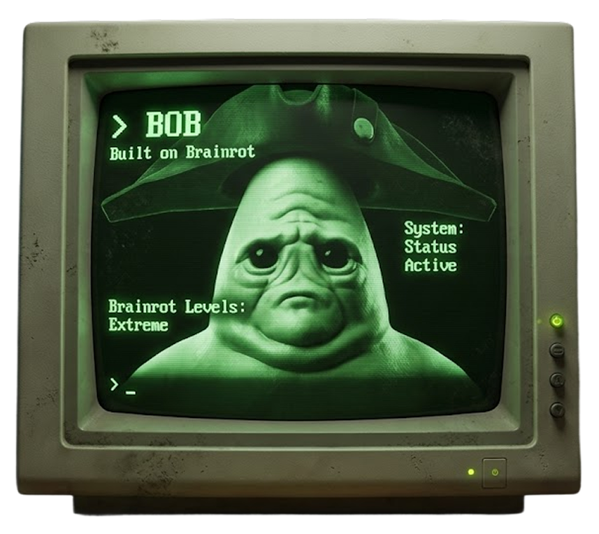Brainrot Only Bro displayed on a retro green terminal